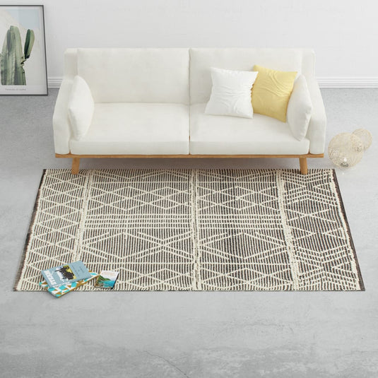 VidaXL Vloerkleed handgeweven 120x170 cm wol zwart en wit