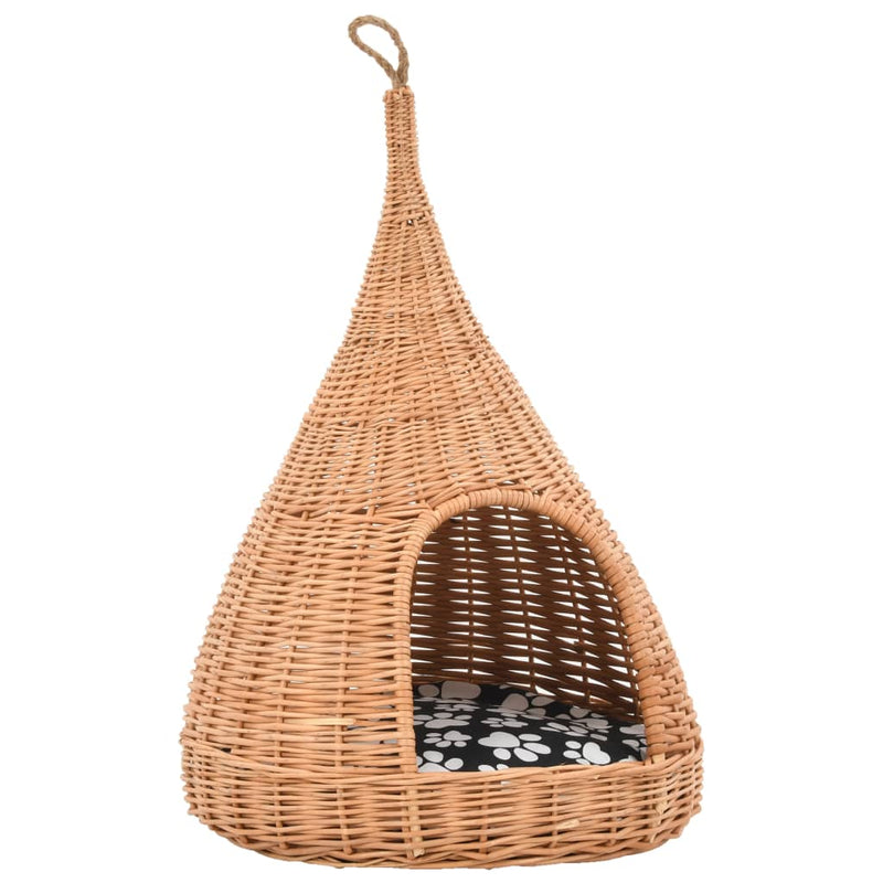 Afbeelding laden in galerijviewer, Vidaxl kattenhuis met kussen tipi 40x60 cm natuurlijk wilgen
