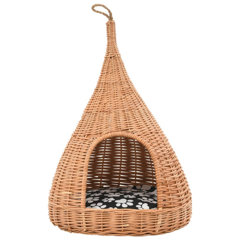Afbeelding laden in galerijviewer, Vidaxl kattenhuis met kussen tipi 40x60 cm natuurlijk wilgen
