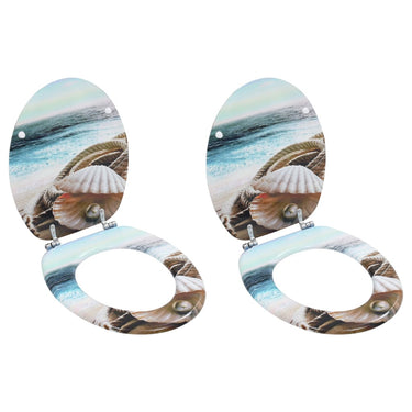 Vidaxl toiletbrillen 2 st met deksels schelpontwerp mdf