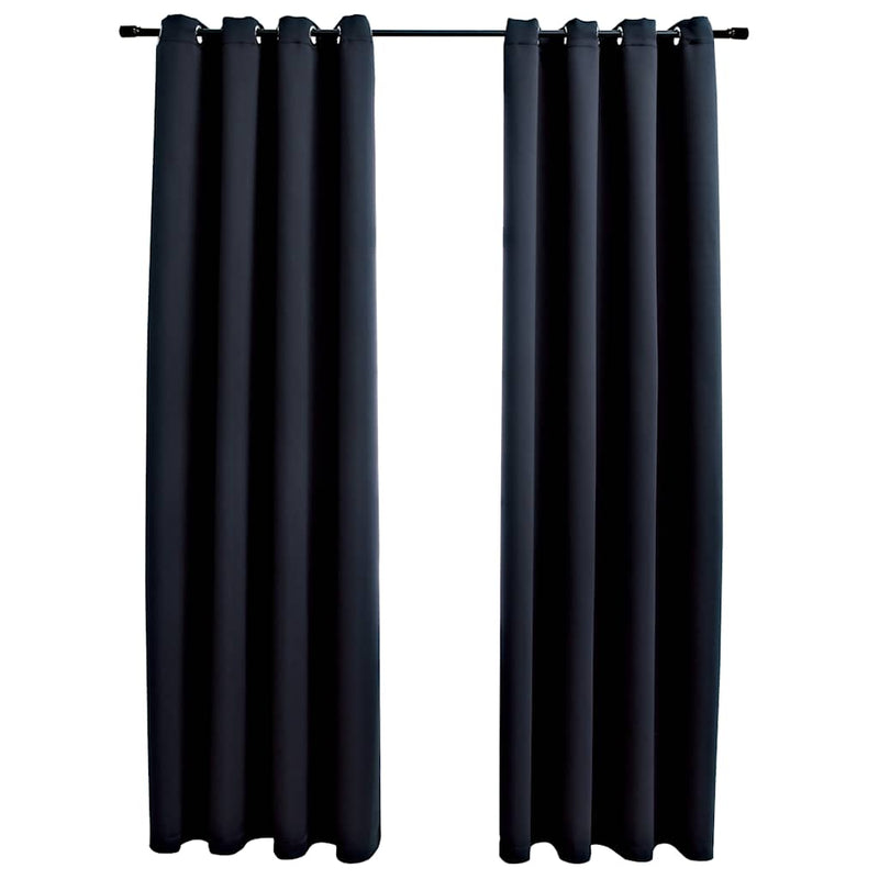 Afbeelding laden in galerijviewer, Vidaxl gordijn verduisterend met metalen ringen 2 st 140x225 cm zwart

