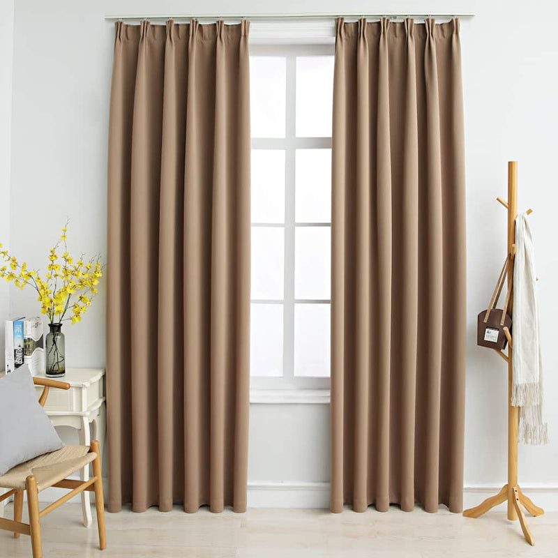 Afbeelding laden in galerijviewer, Vidaxl gordijnen verduisterend met haken 2 st 140x175 cm taupe
