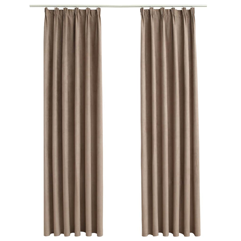 Afbeelding laden in galerijviewer, Vidaxl gordijnen verduisterend met haken 2 st 140x225 cm taupe
