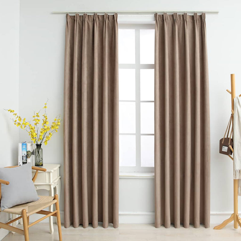 Afbeelding laden in galerijviewer, Vidaxl gordijnen verduisterend met haken 2 st 140x225 cm taupe
