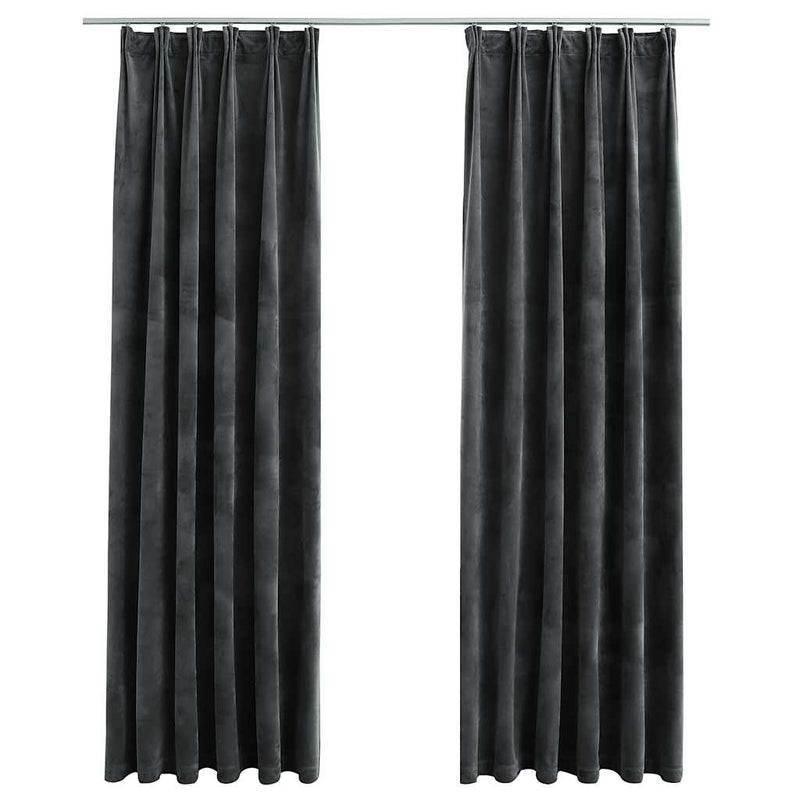 Afbeelding laden in galerijviewer, Vidaxl gordijnen verduisterend 2 st met haken 140x225 cm fluweel antraciet
