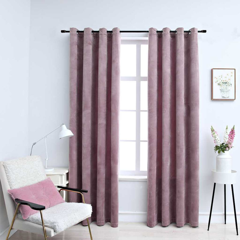 Afbeelding laden in galerijviewer, Vidaxl gordijnen verduisterend met ringen 2 st 140x175 cm fluweel roze
