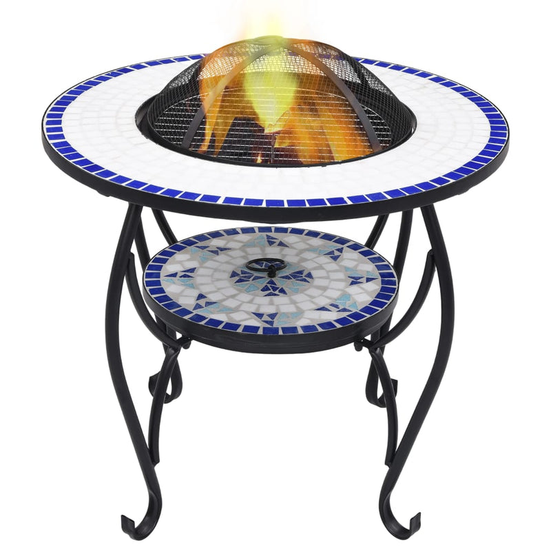 Afbeelding laden in galerijviewer, Vidaxl vuurtafel mozaïek 68 cm keramiek blauw en wit
