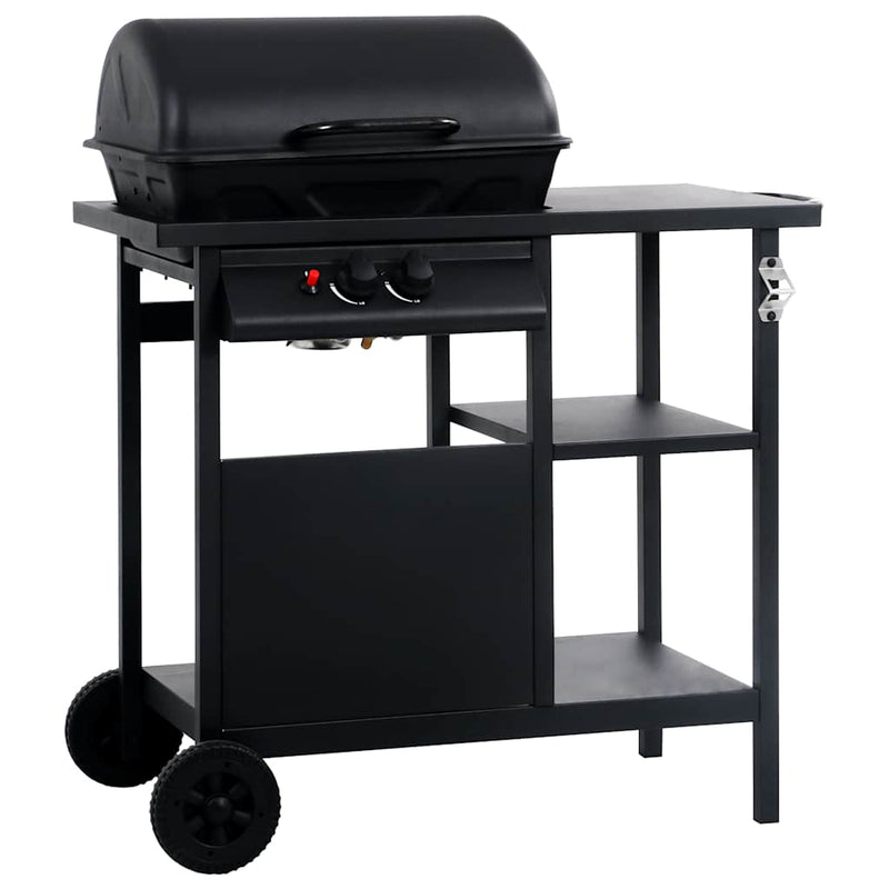 Afbeelding laden in galerijviewer, Vidaxl gasbarbecue met 3-laags zijtafel zwart
