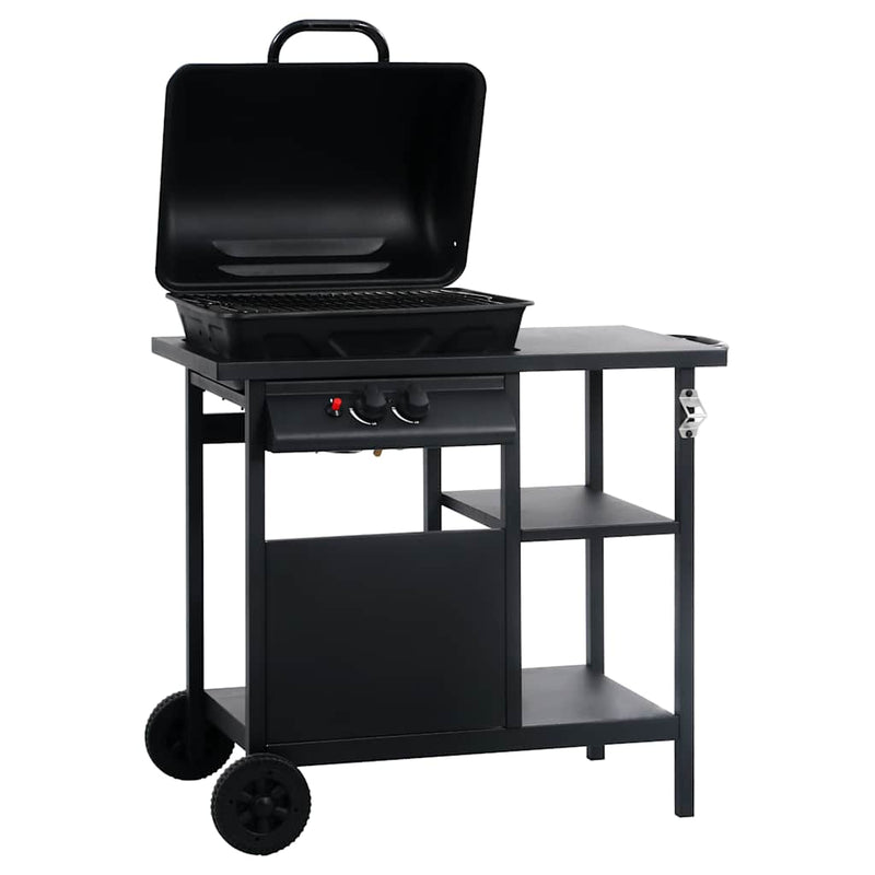 Afbeelding laden in galerijviewer, Vidaxl gasbarbecue met 3-laags zijtafel zwart
