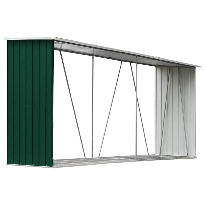 Afbeelding laden in galerijviewer, Vidaxl haardhoutschuur 330x84x152 cm gegalvaniseerd staal groen
