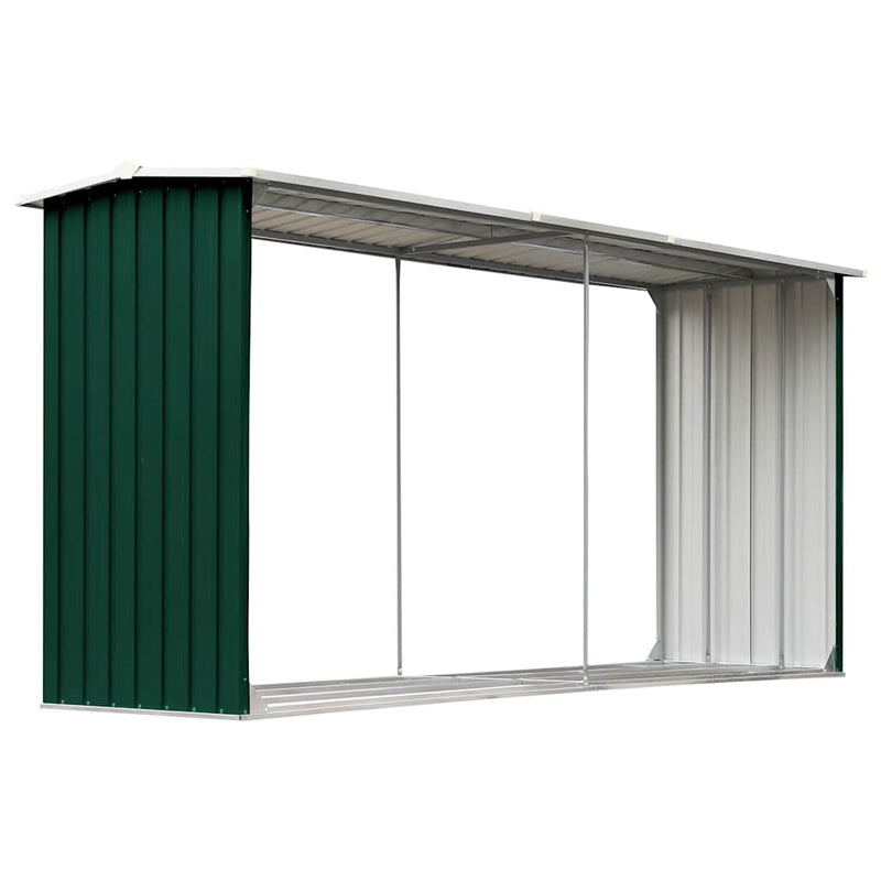 Afbeelding laden in galerijviewer, Vidaxl haardhoutschuur 330x92x153 cm gegalvaniseerd staal groen
