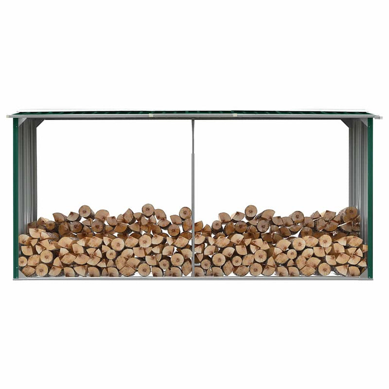 Afbeelding laden in galerijviewer, Vidaxl haardhoutschuur 330x92x153 cm gegalvaniseerd staal groen
