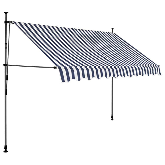 Vidaxl luifel handmatig uitschuifbaar met led 250 cm blauw en wit