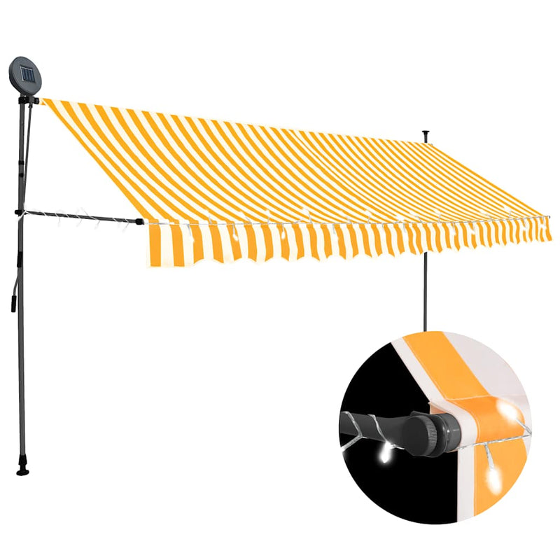 Afbeelding laden in galerijviewer, Vidaxl luifel handmatig uitschuifbaar met led 350 cm wit en oranje
