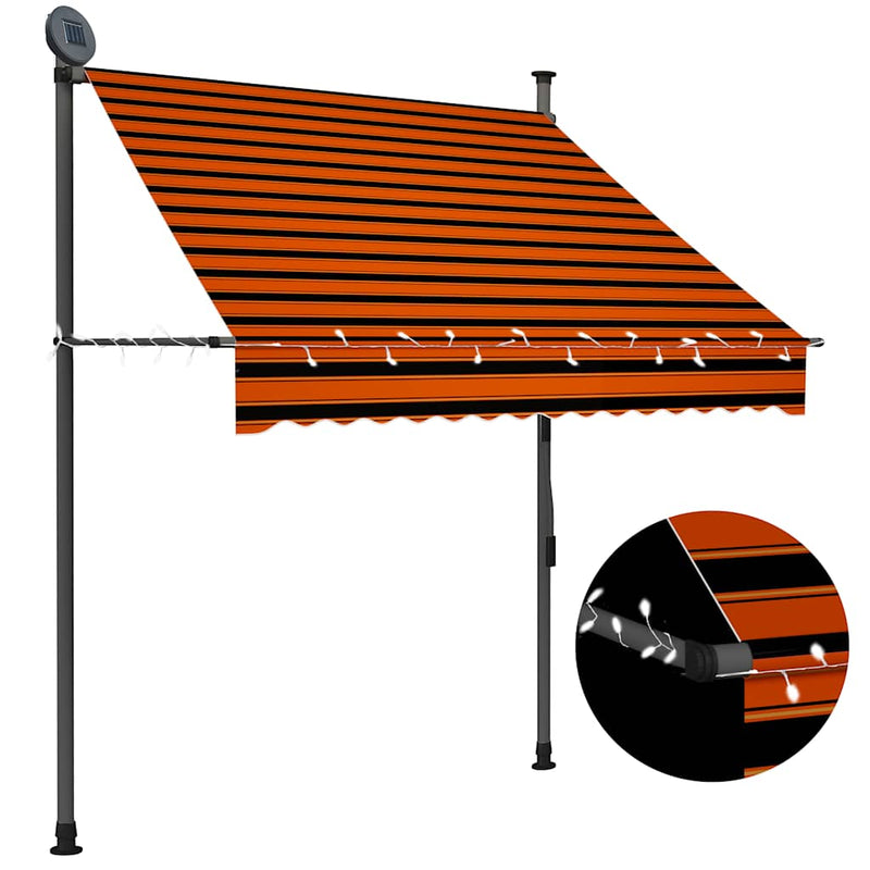 Afbeelding laden in galerijviewer, Vidaxl luifel handmatig uitschuifbaar met led 150 cm oranje en bruin
