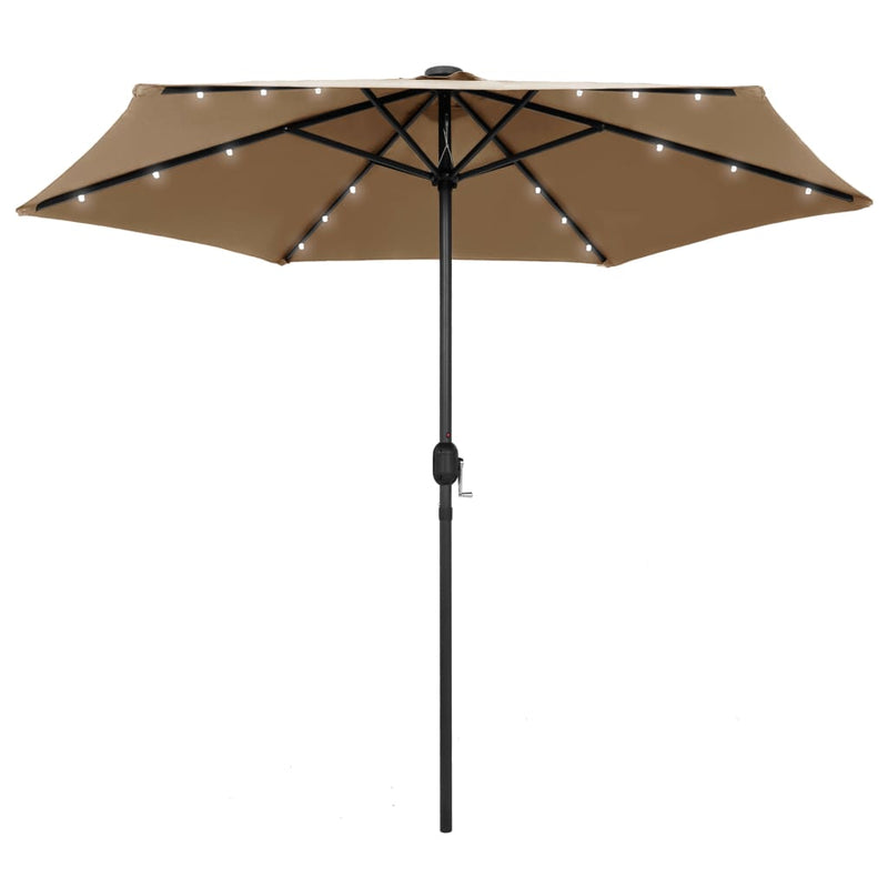 Afbeelding laden in galerijviewer, Vidaxl parasol met led-verlichting en aluminium paal 270 cm taupe
