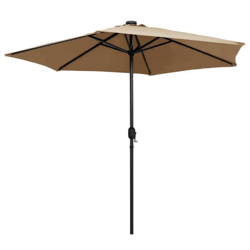 Afbeelding laden in galerijviewer, Vidaxl parasol met led-verlichting en aluminium paal 270 cm taupe
