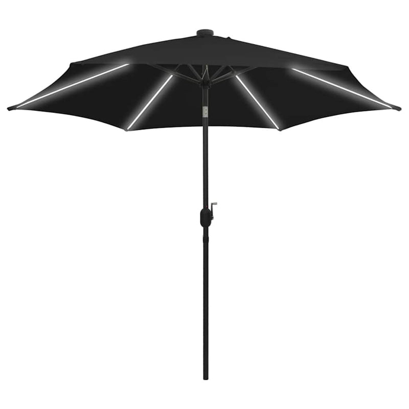 Afbeelding laden in galerijviewer, Vidaxl parasol met led-verlichting en aluminium paal 300 cm zwart
