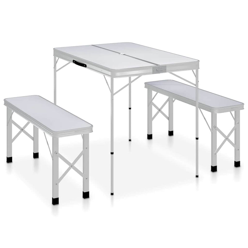 Afbeelding laden in galerijviewer, Vidaxl campingtafel inklapbaar met 2 banken aluminium wit
