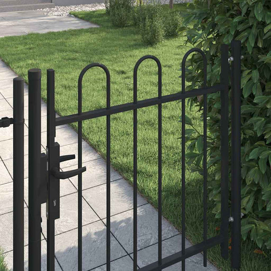 Vidaxl poort met gebogen bovenkant enkel 1x1 m staal zwart