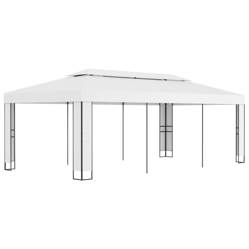 Afbeelding laden in galerijviewer, VidaXL Prieel met dubbel dak 3x6 m wit
