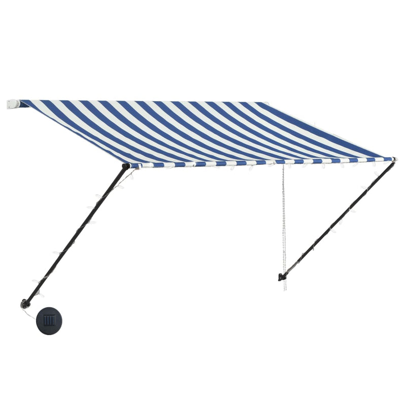 Afbeelding laden in galerijviewer, VidaXL Luifel uittrekbaar met LED 250x150 cm blauw en wit
