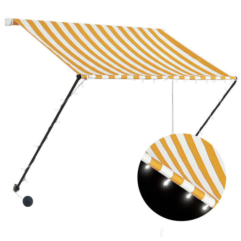 Afbeelding laden in galerijviewer, VidaXL Luifel uittrekbaar met LED 200x150 cm geel en wit
