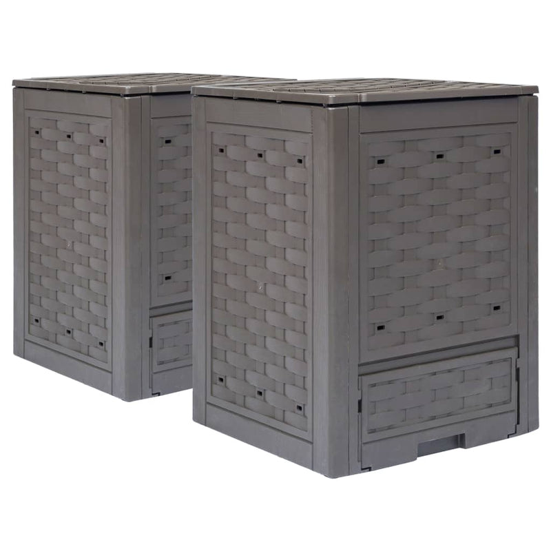 Afbeelding laden in galerijviewer, Vidaxl compostbakken 2 st 600 l 60x60x83 cm kunststof rattan bruin
