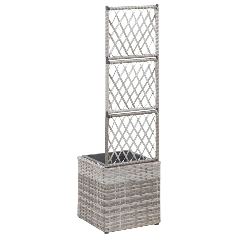 Afbeelding laden in galerijviewer, Vidaxl latwerkplantenbak verhoogd met 1 pot 30x30x107 cm rattan grijs
