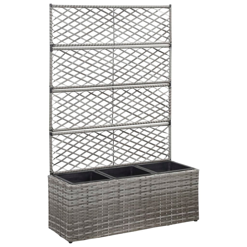 Afbeelding laden in galerijviewer, Vidaxl latwerkplantenbak verhoogd met potten 83x30x130 cm rattan grijs
