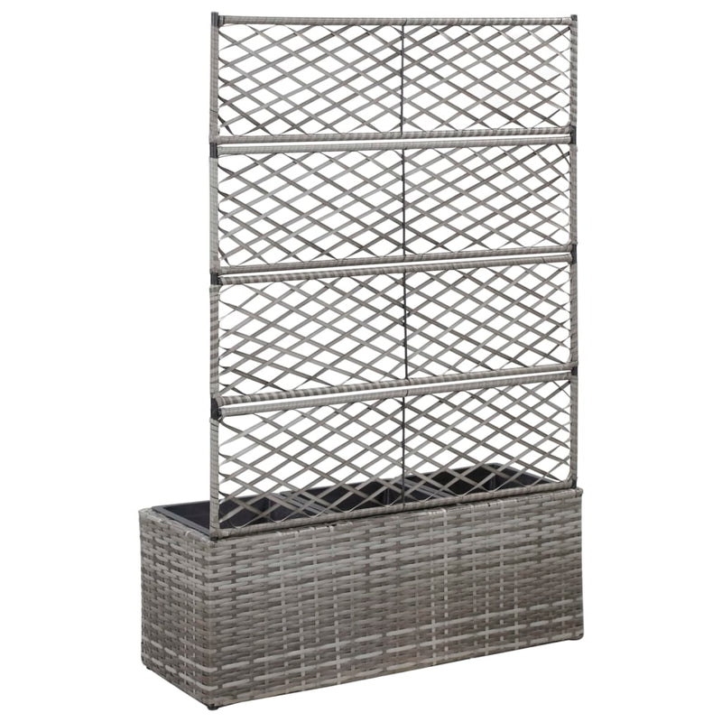 Afbeelding laden in galerijviewer, Vidaxl latwerkplantenbak verhoogd met potten 83x30x130 cm rattan grijs
