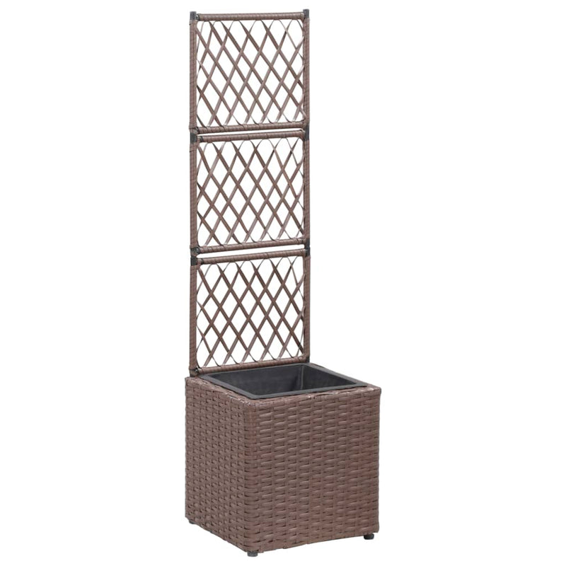 Afbeelding laden in galerijviewer, VidaXL Latwerkplantenbak verhoogd met 1 pot 30x30x107 cm rattan bruin
