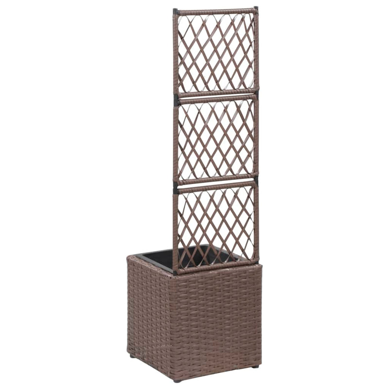 Afbeelding laden in galerijviewer, VidaXL Latwerkplantenbak verhoogd met 1 pot 30x30x107 cm rattan bruin
