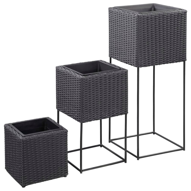 Afbeelding laden in galerijviewer, Vidaxl plantenbakken verhoogd 3 st poly rattan zwart
