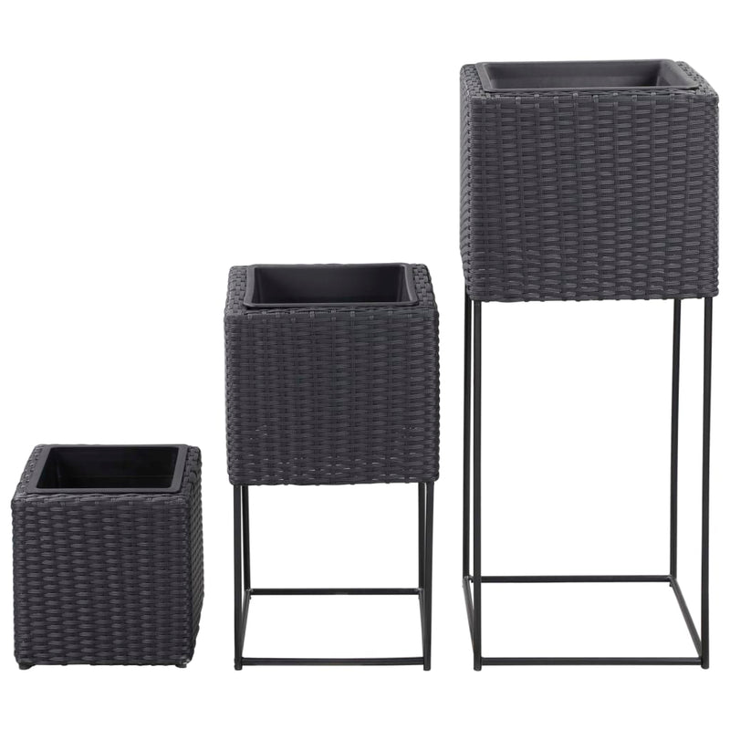 Afbeelding laden in galerijviewer, Vidaxl plantenbakken verhoogd 3 st poly rattan zwart
