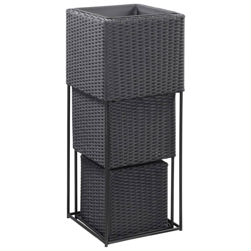 Afbeelding laden in galerijviewer, Vidaxl plantenbakken verhoogd 3 st poly rattan zwart
