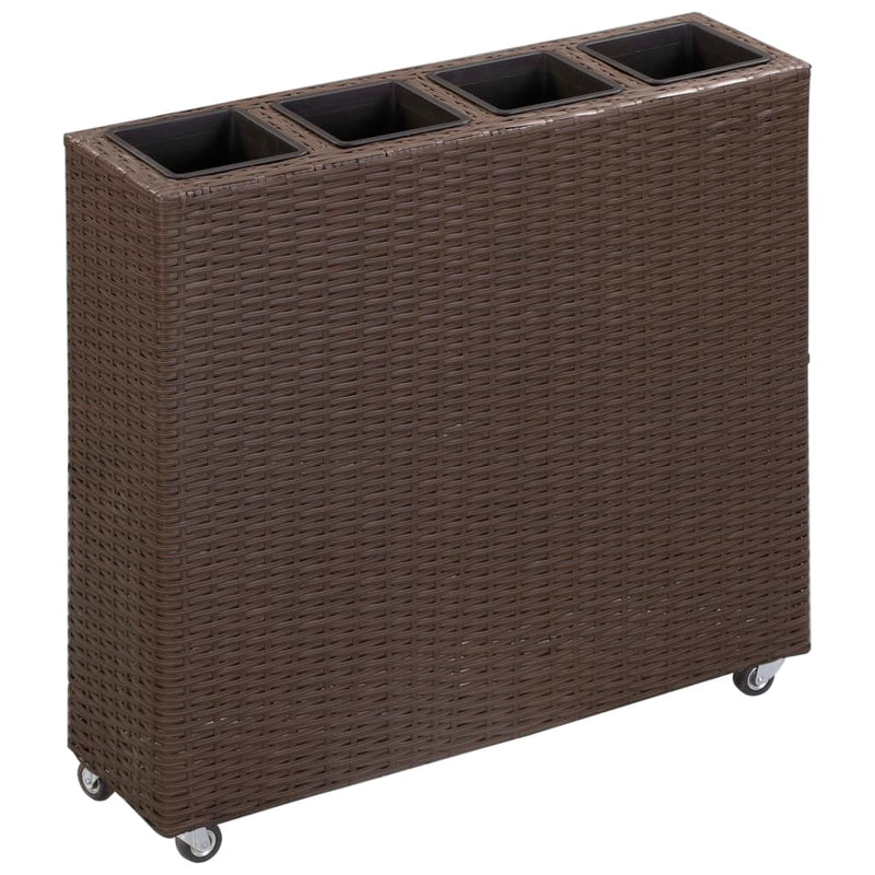 Afbeelding laden in galerijviewer, VidaXL Plantenbak verhoogd met 4 potten 80x22x79 cm poly rattan bruin
