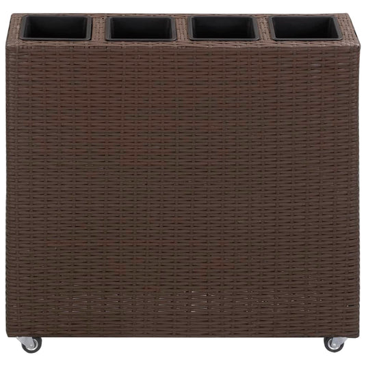 VidaXL Plantenbak verhoogd met 4 potten 80x22x79 cm poly rattan bruin