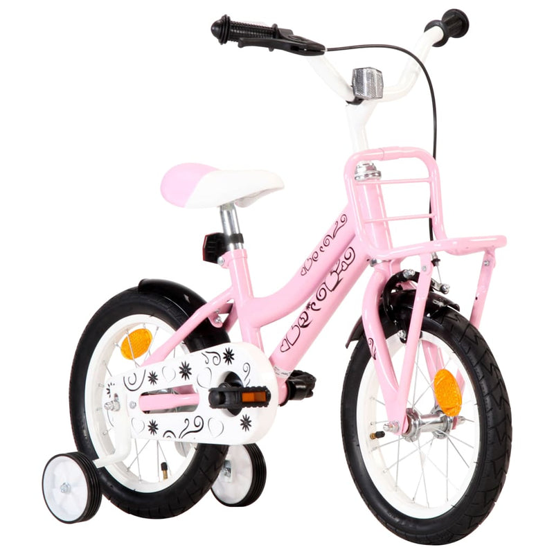 Afbeelding laden in galerijviewer, Vidaxl kinderfiets met voordrager 14 inch wit en roze
