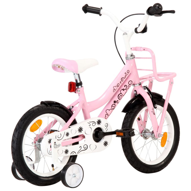 Afbeelding laden in galerijviewer, Vidaxl kinderfiets met voordrager 14 inch wit en roze
