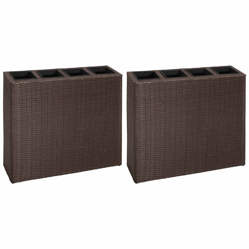 Afbeelding laden in galerijviewer, Vidaxl plantenbak verhoogd met 4 potten 2 st poly rattan bruin
