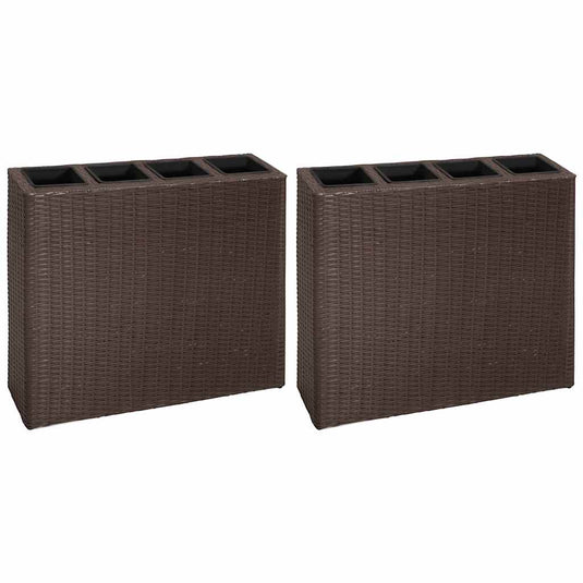Vidaxl plantenbak verhoogd met 4 potten 2 st poly rattan bruin