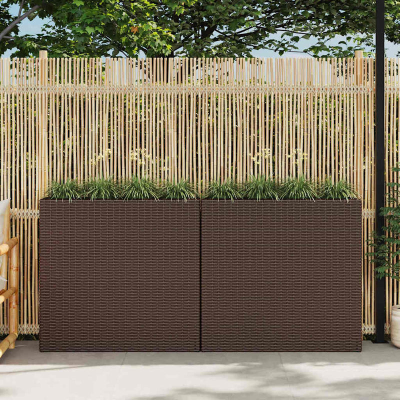 Afbeelding laden in galerijviewer, Vidaxl plantenbak verhoogd met 4 potten 2 st poly rattan bruin
