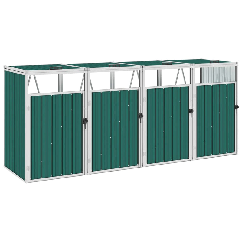Afbeelding laden in galerijviewer, VidaXL Afvalbakberging vierdubbel 286x81x121 cm staal groen
