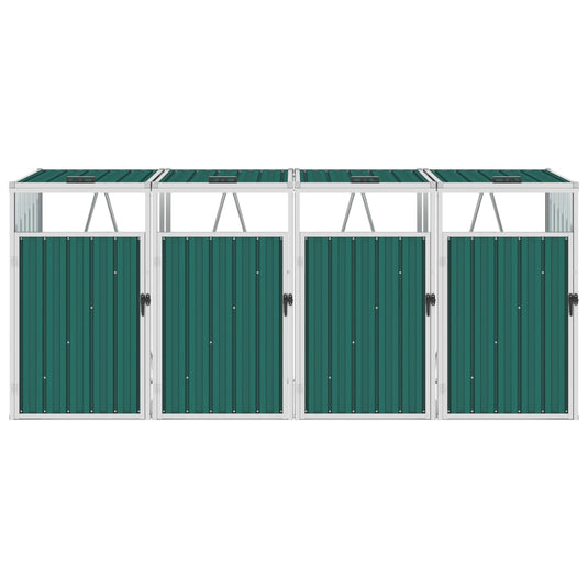VidaXL Afvalbakberging vierdubbel 286x81x121 cm staal groen