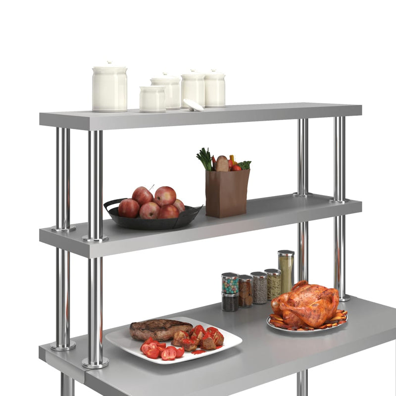 Afbeelding laden in galerijviewer, Vidaxl verhoging voor werktafel 2-laags 120x30x65 cm roestvrij staal
