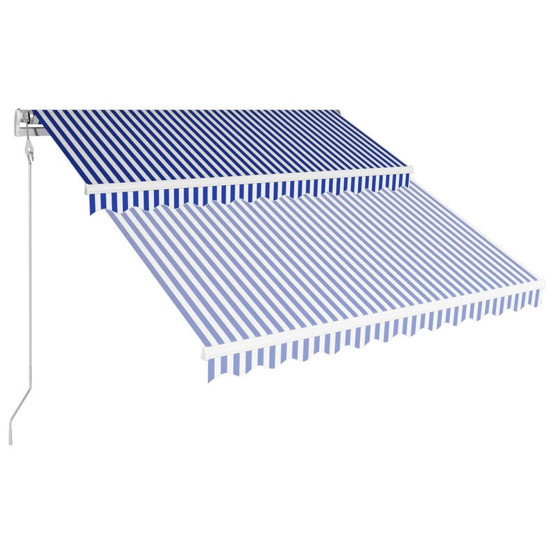 Afbeelding laden in galerijviewer, VidaXL Luifel automatisch uittrekbaar 350x250 cm blauw en wit
