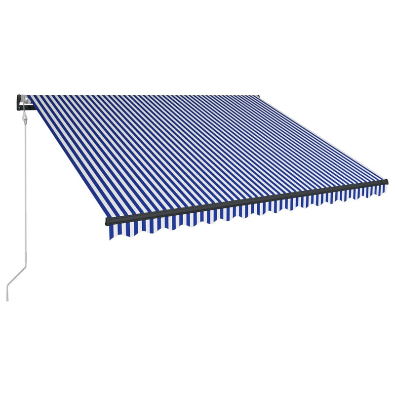 Afbeelding laden in galerijviewer, VidaXL Luifel met windsensor en LED 350x250 cm blauw en wit
