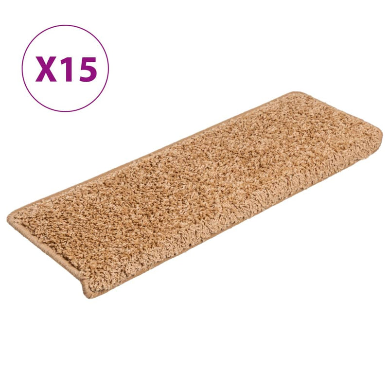 Afbeelding laden in galerijviewer, Vidaxl trapmatten 15 st 65x21x4 cm beige rechthoekige rand
