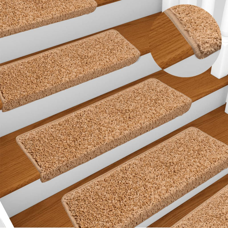 Afbeelding laden in galerijviewer, Vidaxl trapmatten 15 st 65x21x4 cm beige rechthoekige rand
